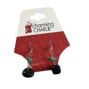 Charming Charlie Dangle Earrings Teal Black Beads Silver Tone Boho